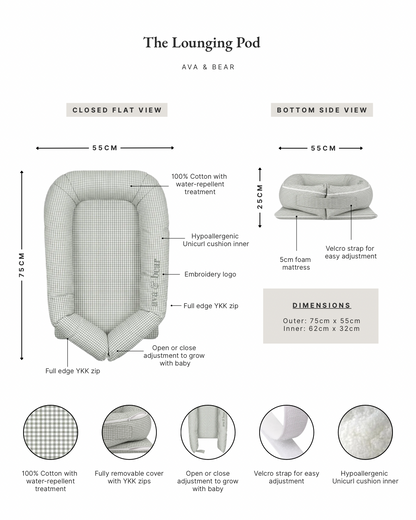 Ava & Bear Lounging Pod features and dimensions