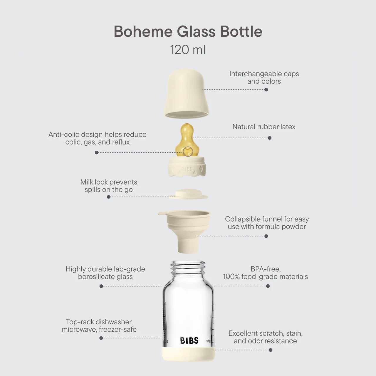 BIBS Boheme Glass Baby Bottle Latex 120ml