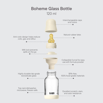 BIBS Boheme Glass Baby Bottle Latex 120ml