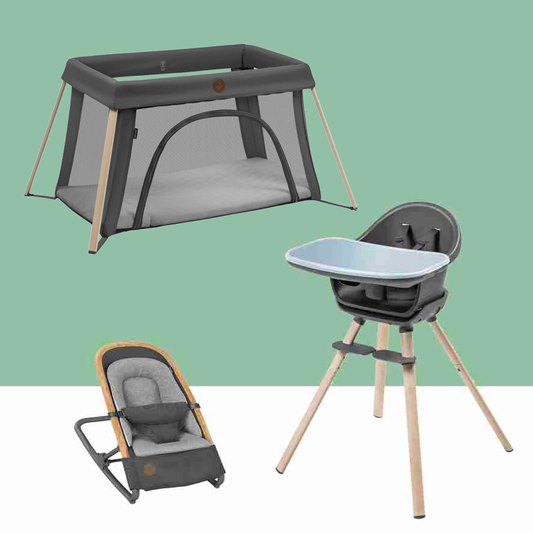 Kori Bouncer + Moa High-chair + Calao Light Travel Cot by Maxi-Cosi