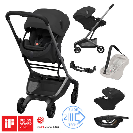 Maxi-Cosi ZERO-G Travel System: Fame Cabin Stroller + Coral Slide Pro Car Seat in Moon Graphite