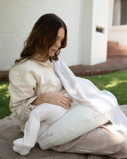 Ava & Bear Boucle Crescent Nursing Cushion in the nursery