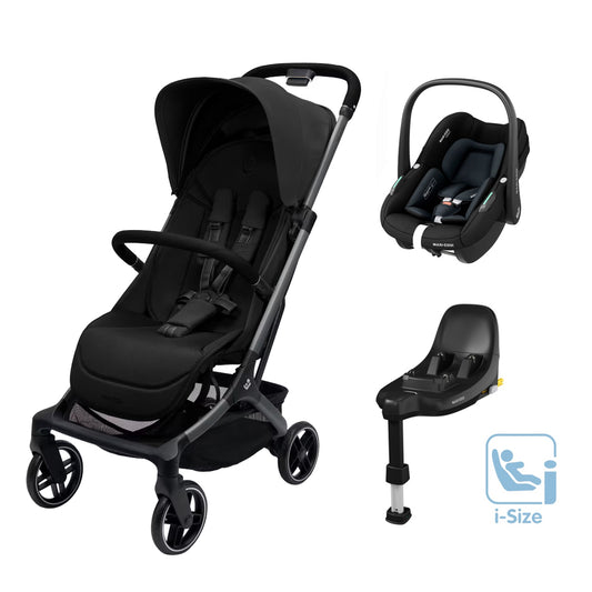 Maxi-Cosi Oxford Cabin Travel System: Oxford Cabin Stroller + Pebble S Car Seat + FamilyFix S Base in Black Onyx