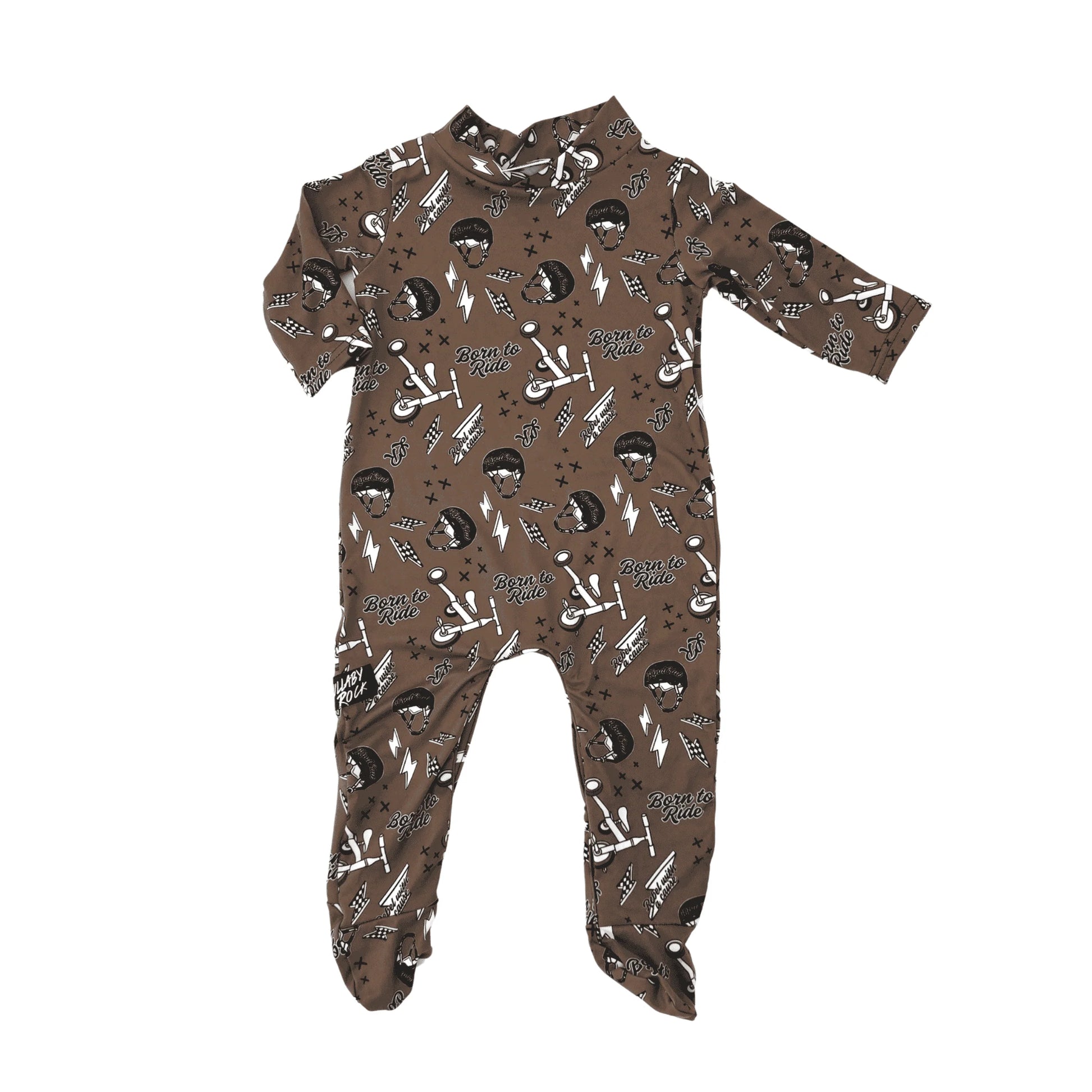 Lullaby Rock Born To Ride Onesie – Chocolate Brown Footed Baby Onesie - Motherhood