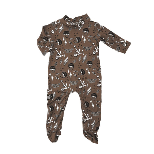 Lullaby Rock Born To Ride Onesie – Chocolate Brown Footed Baby Onesie - Motherhood