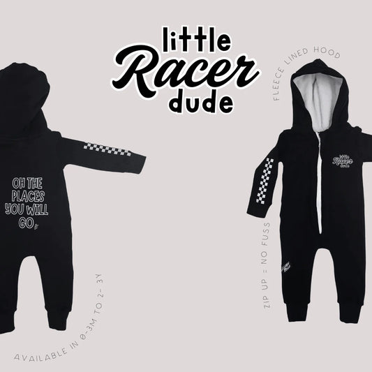 Lullaby Rock Rad Little Racer Zip-Up Onesie with Hood – Black Fleece Onesie - Motherhood