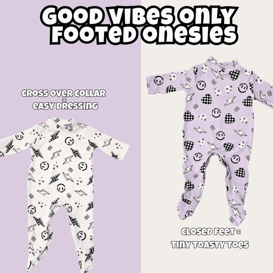 Lullaby Rock Good Vibes Only Onesie Off White – Footed Baby Onesie - Motherhood