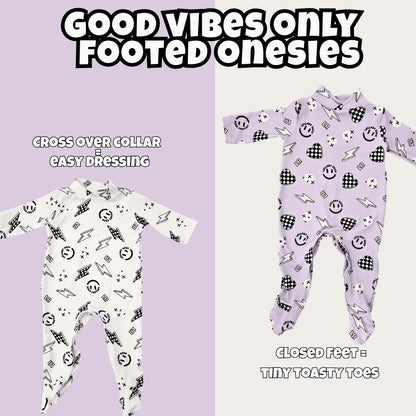 Lullaby Rock Good Vibes Only Onesie Lilac – Footed Baby Onesie - Motherhood
