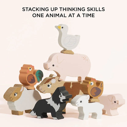 Le Toy Van - Wooden Farmyard Stacking Animals & Bag - 10pcs