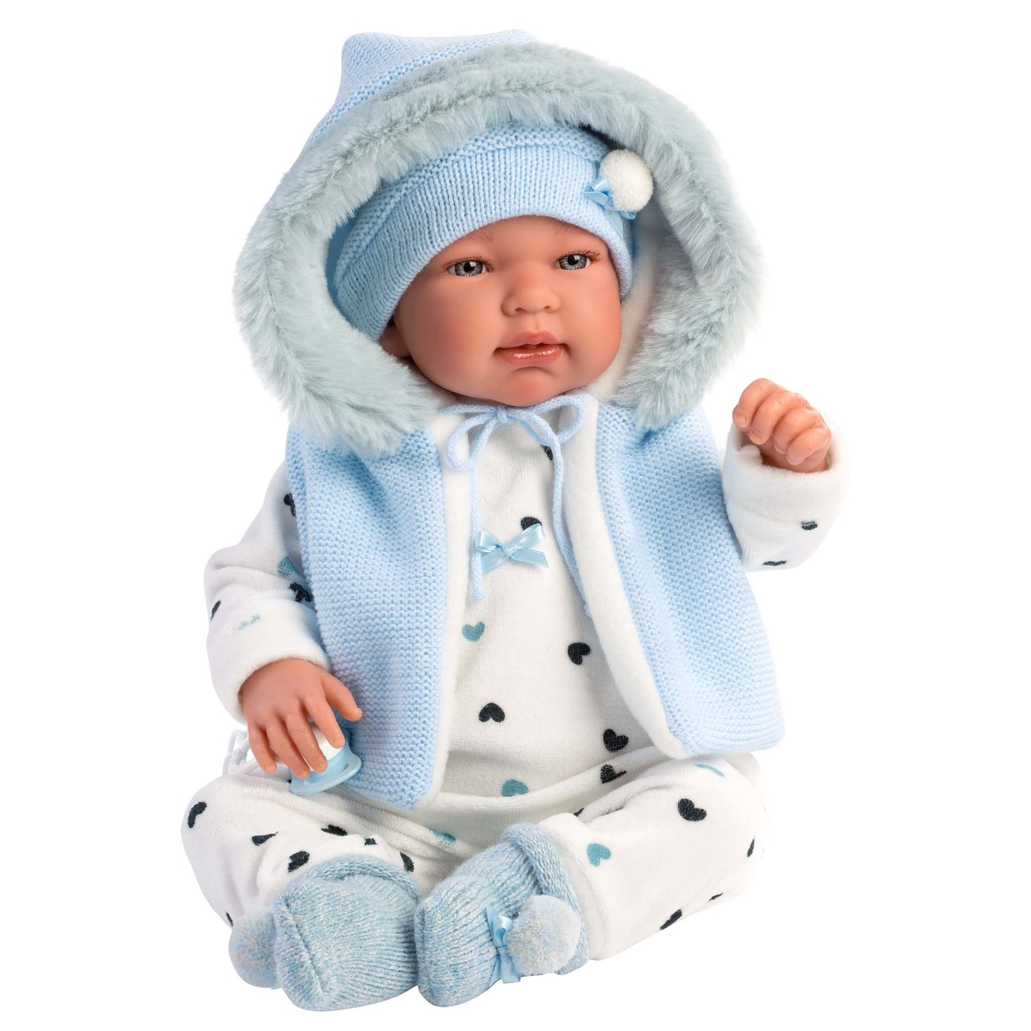 Llorens - Newborn Baby Boy Doll with Blue Romper & Accessories: Tino - 44cm (Crying Optional)