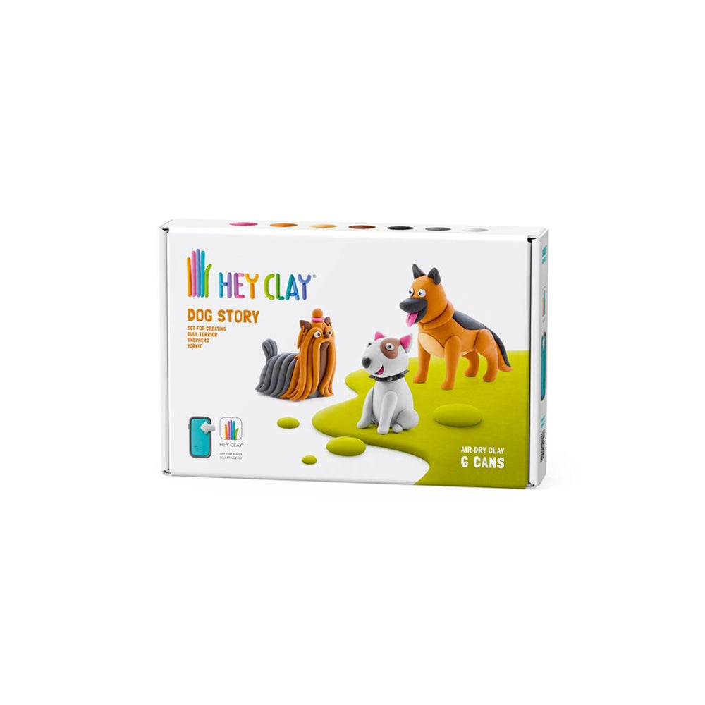 Hey Clay - Modelling Air-Dry Clay with Fun Interactive App - Shepherd, Yorkie, Bull Terrier, Series Dog Story, 6 cans