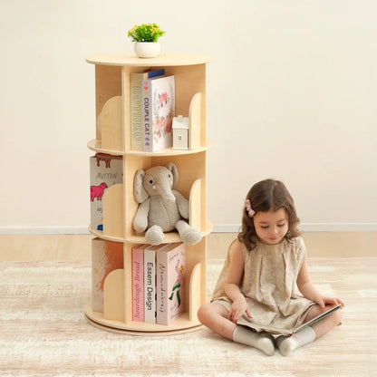 TookyToy - Wooden Rotating Bookshelf, Standing Bookcase for Kids Room