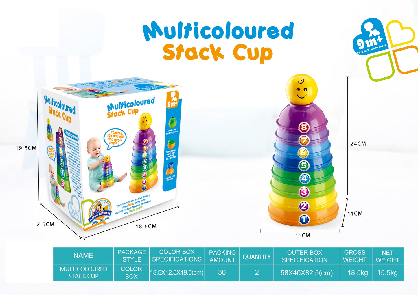 Cogo - Rainbow Stacking Cups - 9 Pieces