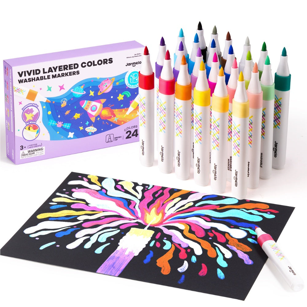 Jar Meló - Fine Tip Washable Markers - 24 Vivid Colours