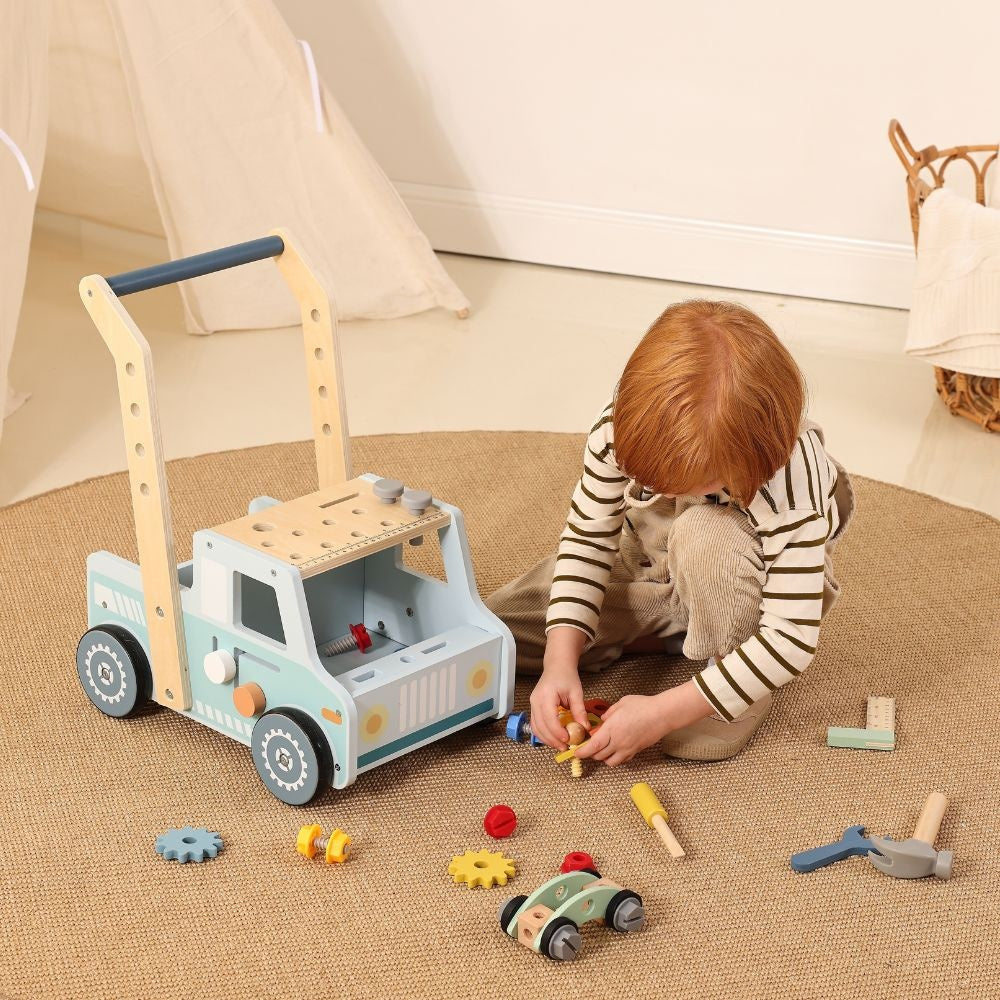 TookyToy - 2-in-1 Wooden Tool Bench & Baby Walker - 46 Pieces