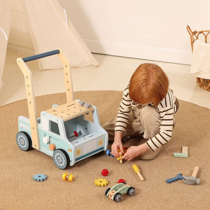 TookyToy - 2-in-1 Wooden Tool Bench & Baby Walker - 46 Pieces