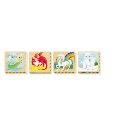 Quercetti - Wooden, Eco-Friendly Fantastic Animals Block Puzzles: 4 Puzzles