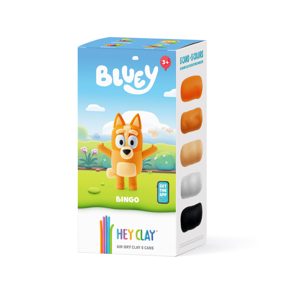 Hey Clay - Modelling Air-Dry Clay with Fun Interactive App - Bingo, Bluey Series, 5 cans