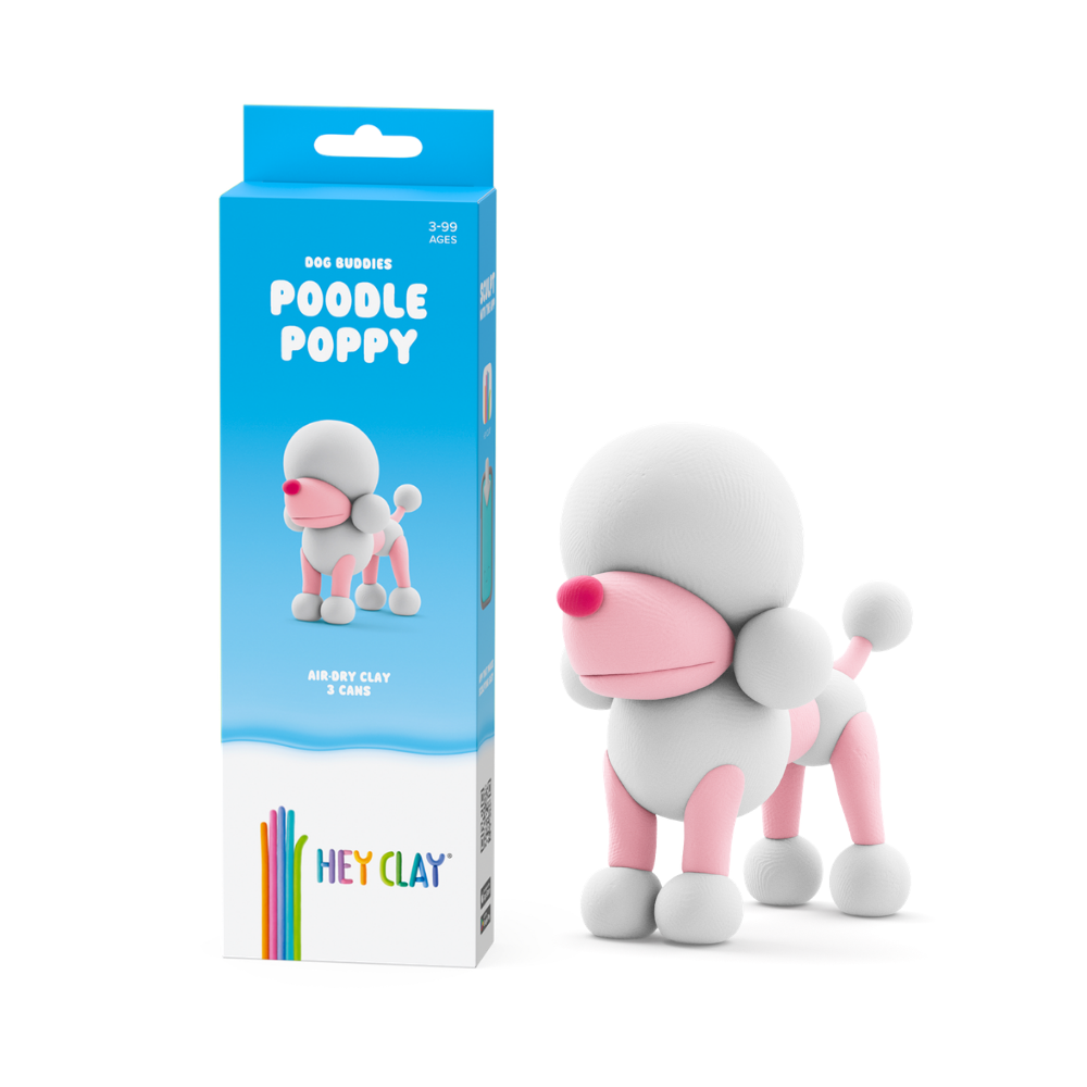 Hey Clay - Modelling Air-Dry Clay with Fun Interactive App - Poodle Poppy, Series Dog Buddies, 3 cans