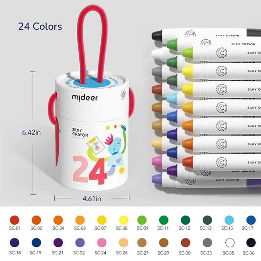 Mideer - Silky Crayons Colourful Bucket - 24 Colours - Motherhood