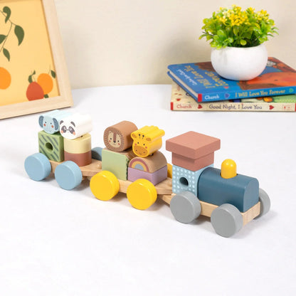 TookyToy - Wooden Stacking Train - Forest Friends - Set of 16