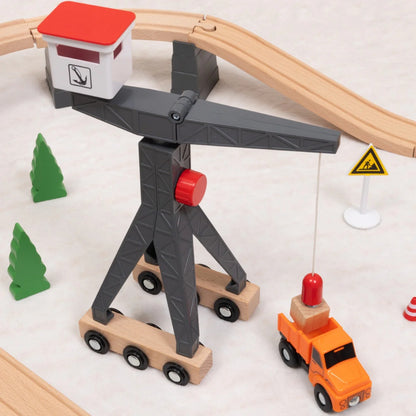 TookyToy - Wooden Train Set - Constructin Yard