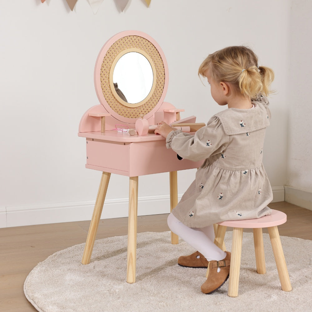 TookyToy - Wooden Dressing Table Role Play Kids with Accesories - 11 Pieces