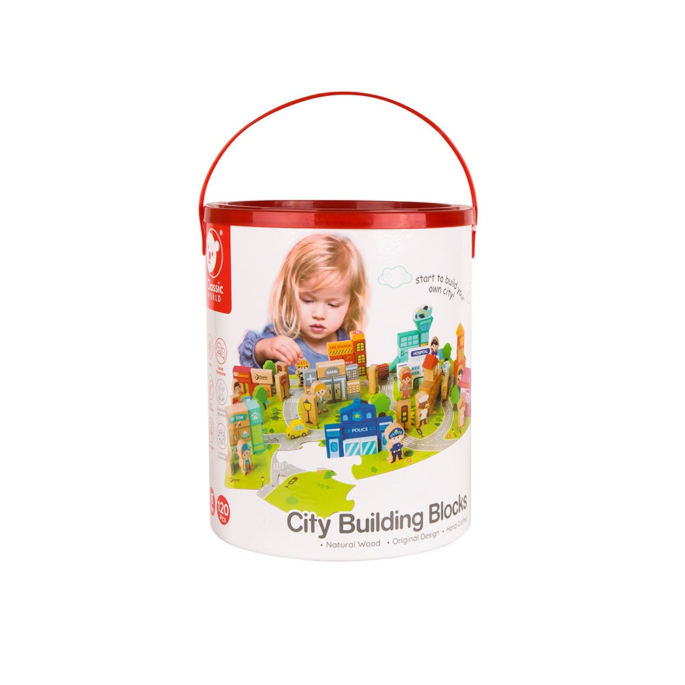 Classic World - Wooden City Building Blocks Set - 120 Pieces