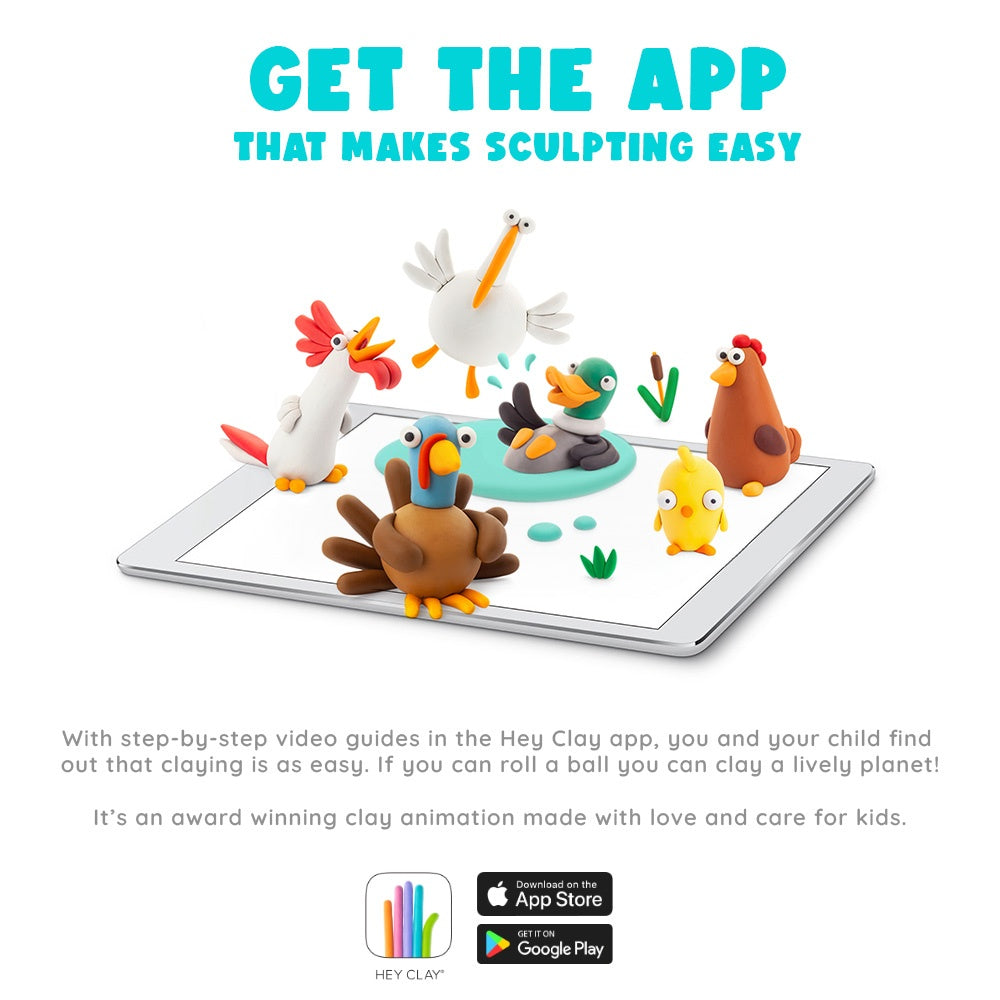 Hey Clay - Modelling Air-Dry Clay with Fun Interactive App - Hen, series Farm Birds, 3 cans