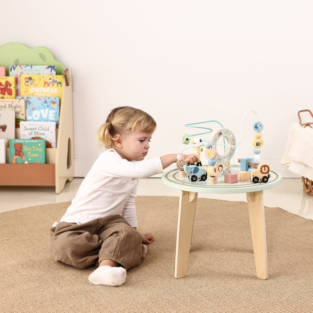 TookyToy - Wooden Activity Table with Bead Maze Shape Sorter