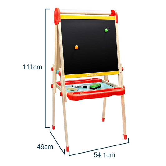 TopBright - 2 in 1 Deluxe Standing Art Easel - Adjustable Height - Black & White Board with Paper & Paint Holder - 54 x 49 x 112 cm
