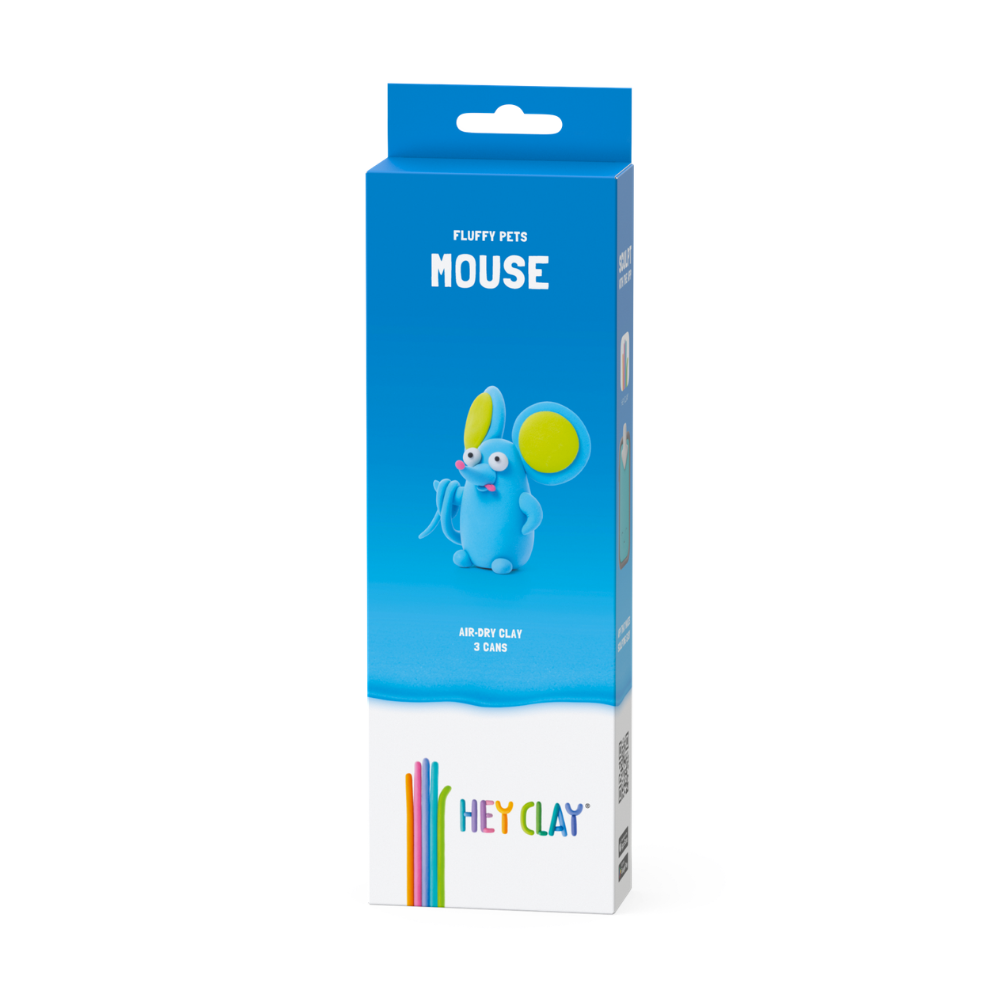 Hey Clay - Modelling Air-Dry Clay with Fun Interactive App - Mouse, series Fluffy Pets, 3 cans