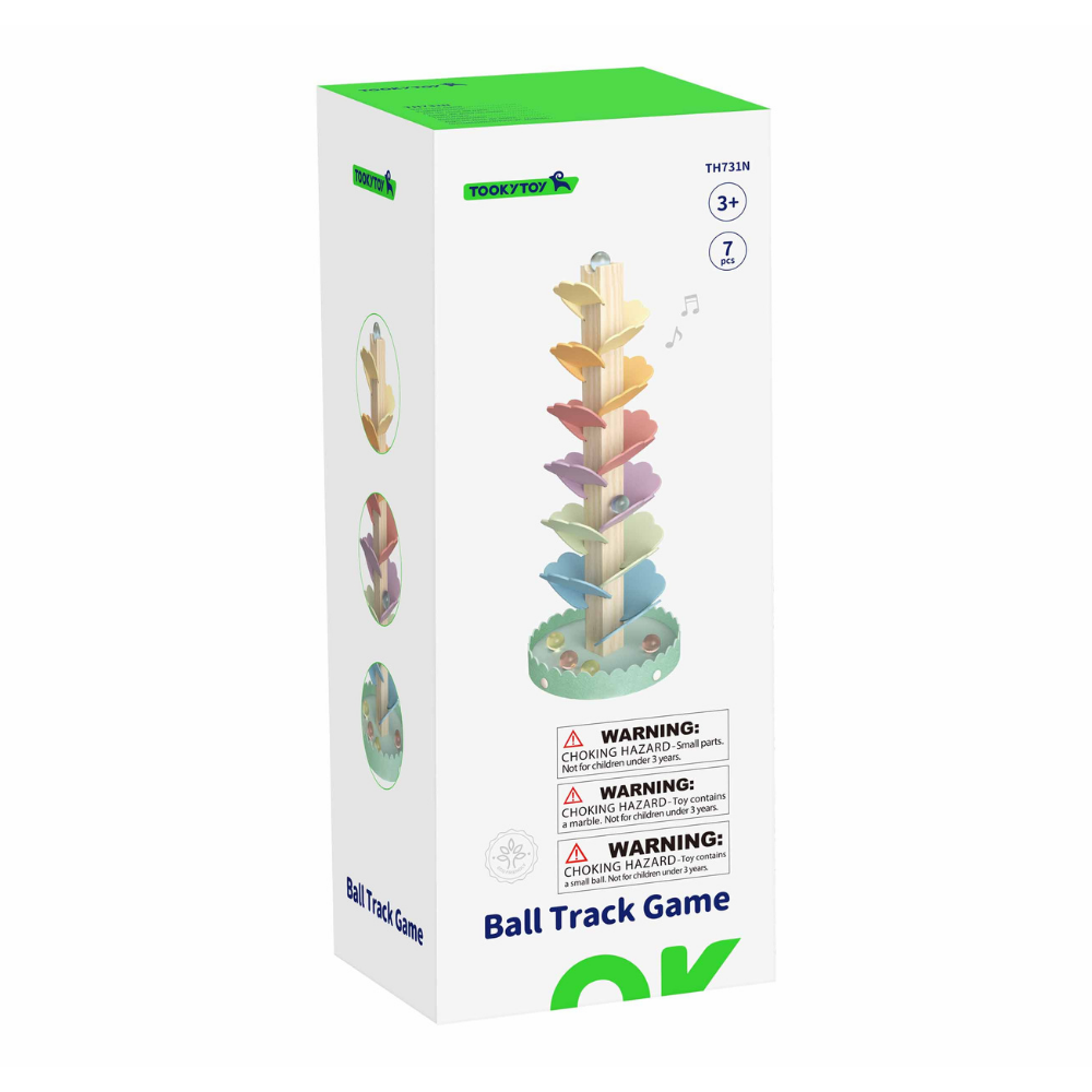 TookyToy - Wooden Ball Track Tree Toy with Spinning Leaves