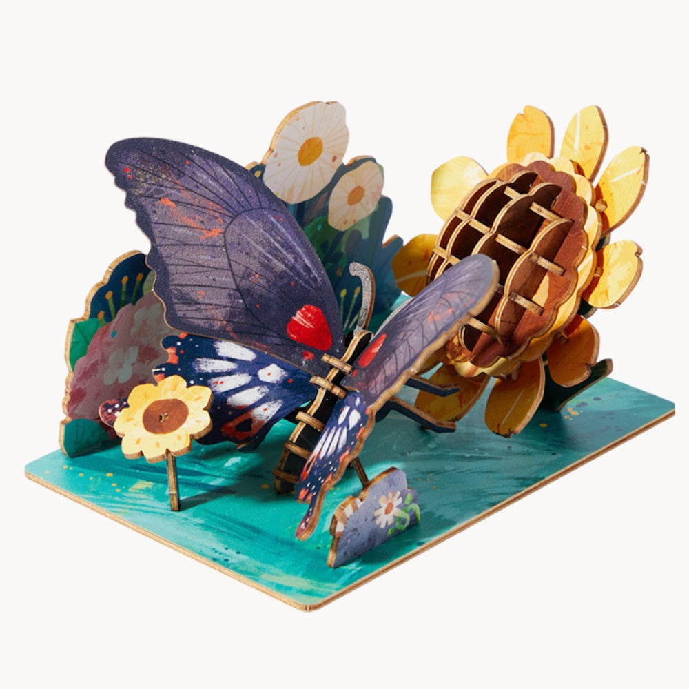 Mideer - Wooden 3D Puzzle for Kids with Educational Flash Cards - Butterfly 48 Pieces