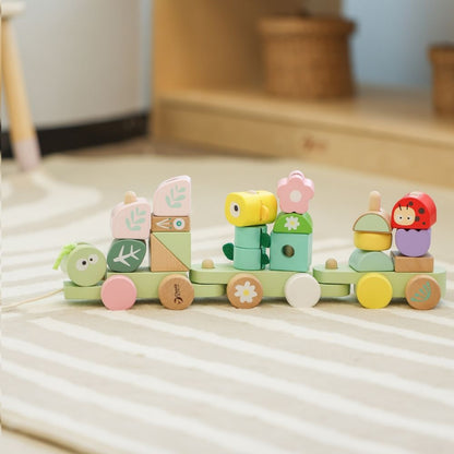 Classic World - Pull Train with Building Blocks - Wooden Jungle - 27pcs