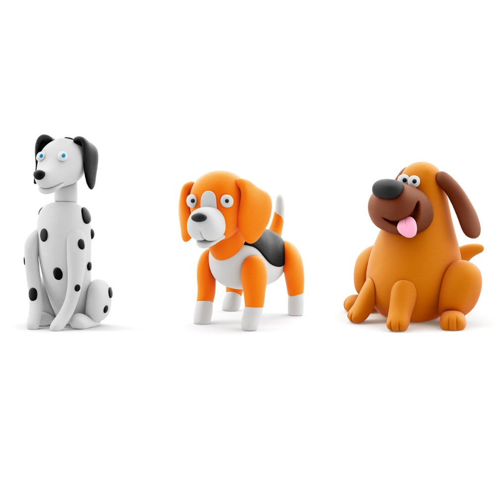 Hey Clay - Modelling Air-Dry Clay with Fun Interactive App - Labrador Nom Nom, Dalmatian Turbo, Beagle Walkie, Series Dog Buddies, 6 cans