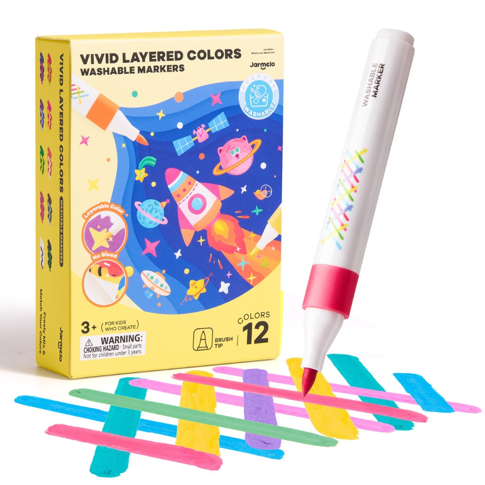 Jar Meló - Fine Tip Washable Markers - 12 Vivid Colours