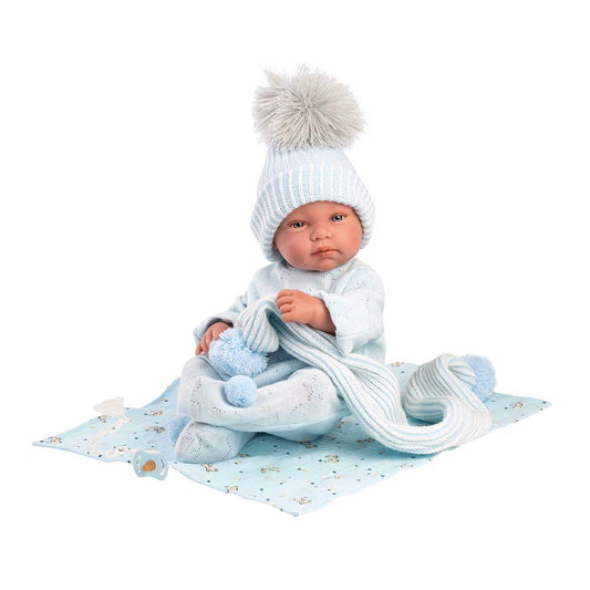 Llorens - Newborn Baby Boy Doll with Blue Beanie & Blanket: Tino - 43cm