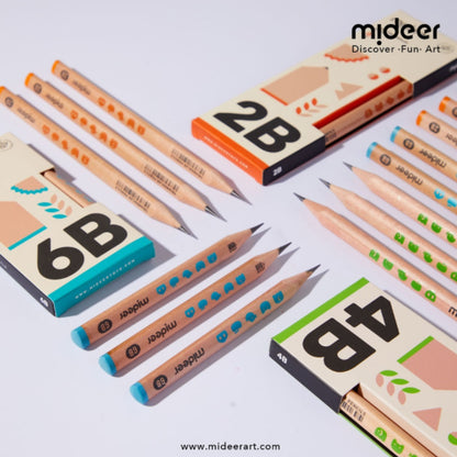 Mideer - Triangular 6B Pencils - 6 Thick Easy Grip Pencils for Early Writing