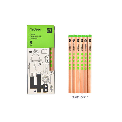 Mideer - Triangular 4B Pencils - 6 Thick Easy Grip Pencils for Early Writing