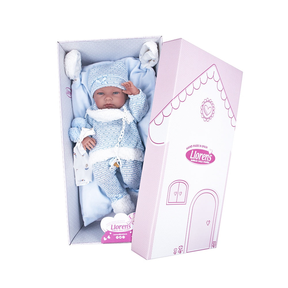 Llorens - Anatomically Correct Baby Boy Doll with Blue Outfit & Cushion: Nico - 40cm