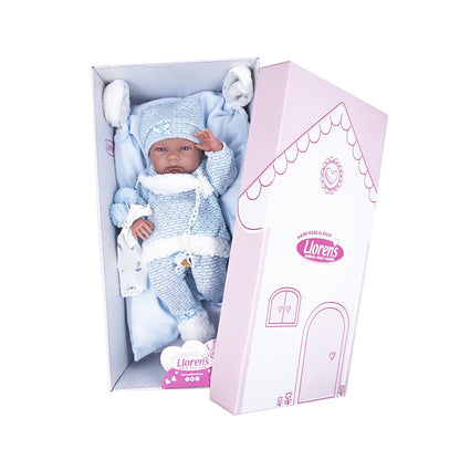 Llorens - Anatomically Correct Baby Boy Doll with Blue Outfit & Cushion: Nico - 40cm