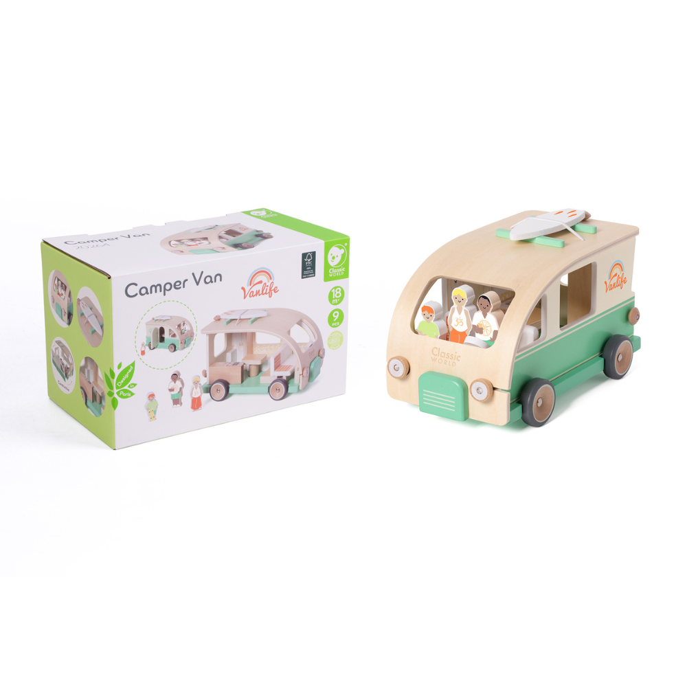 Classic World - Pretend & Play Camper Van Doll House - Wooden Play Set - 9pcs