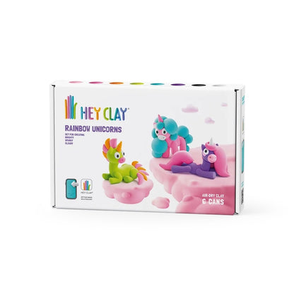 Hey Clay - Modelling Air-Dry Clay with Fun Interactive App - Brighty, Cloudy, Sparky, Series Rainbow Unicorns, 6 cans