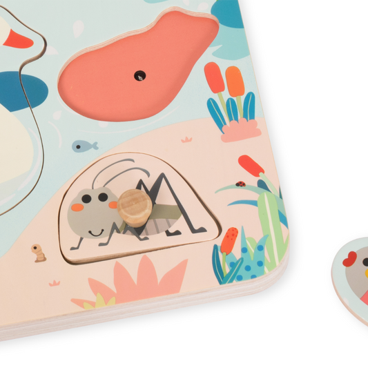 Classic World - Wooden Peg Puzzle - Pond Animals with Sound - 8pcs