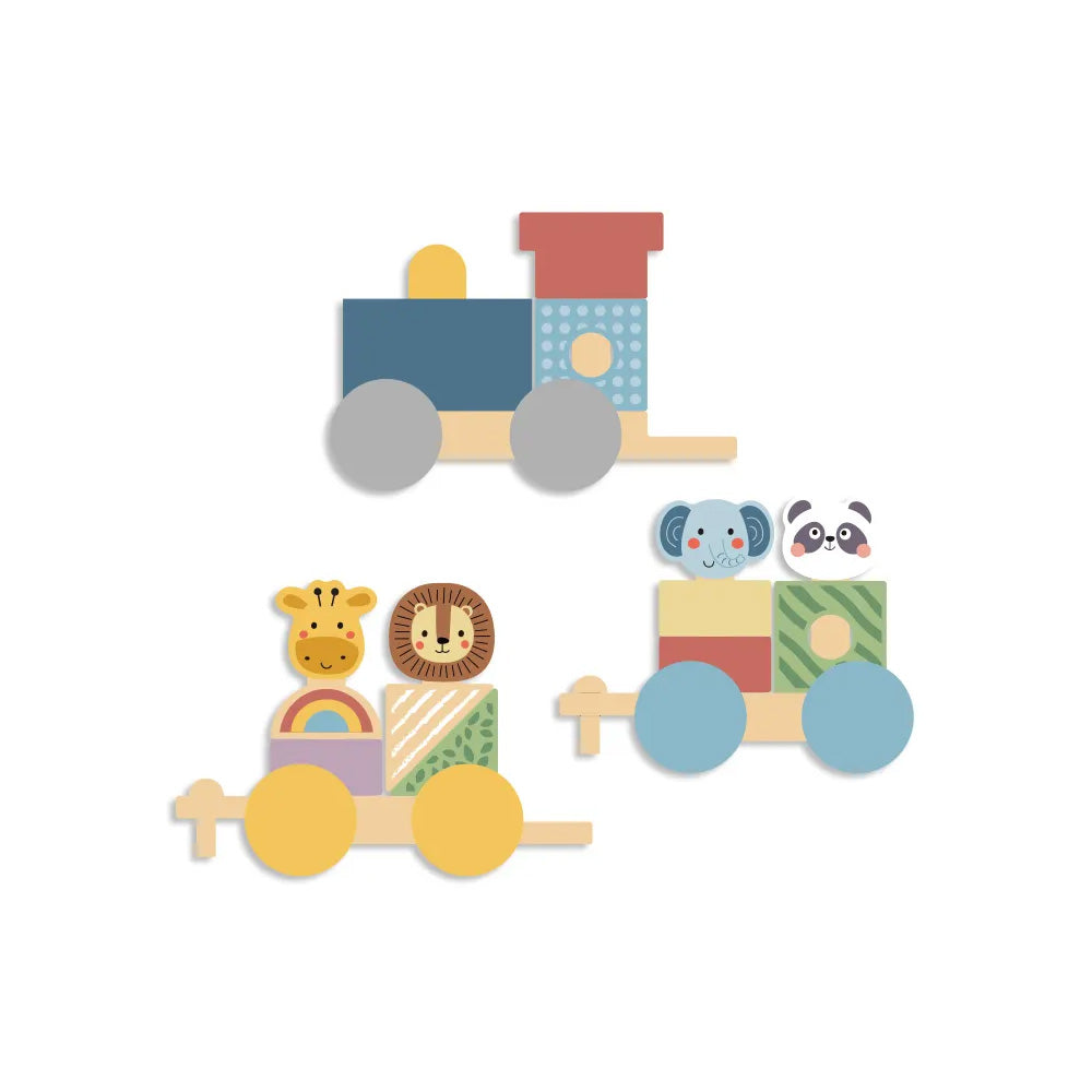 TookyToy - Wooden Stacking Train - Forest Friends - Set of 16