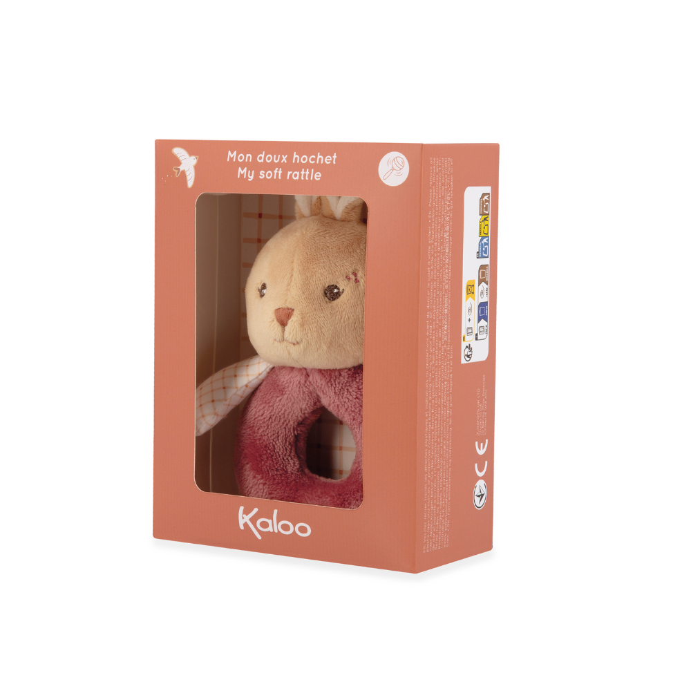 Kaloo - Rattle Soft Toy - Burgundy Rabbit