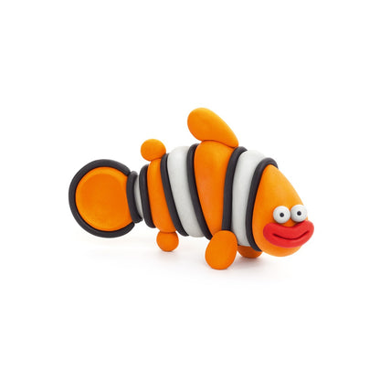 Hey Clay - Modelling Air-Dry Clay with Fun Interactive App - Clownfish, Discus Fish, Eel, Series Ocean, 6 cans