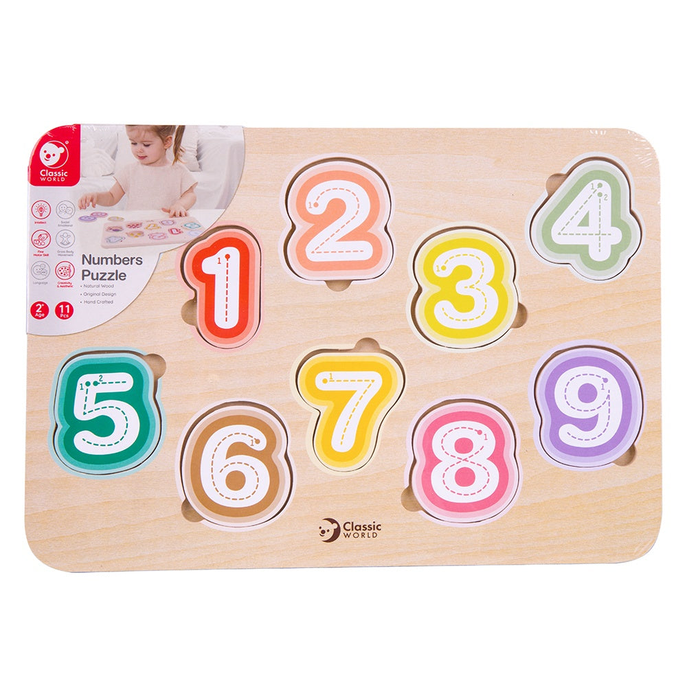 Classic World - Numbers & Fruit - Counting & Tracing Wooden Puzzle - 10pcs
