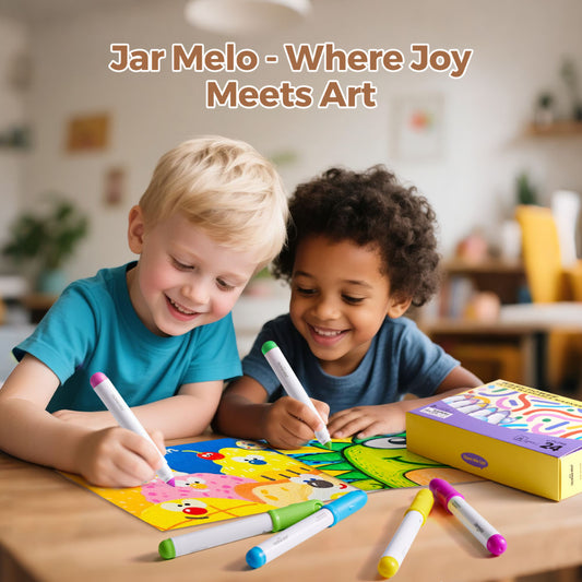 Jar Meló - Washable Markers - 24 Non-Toxic Colours with Conical Tips